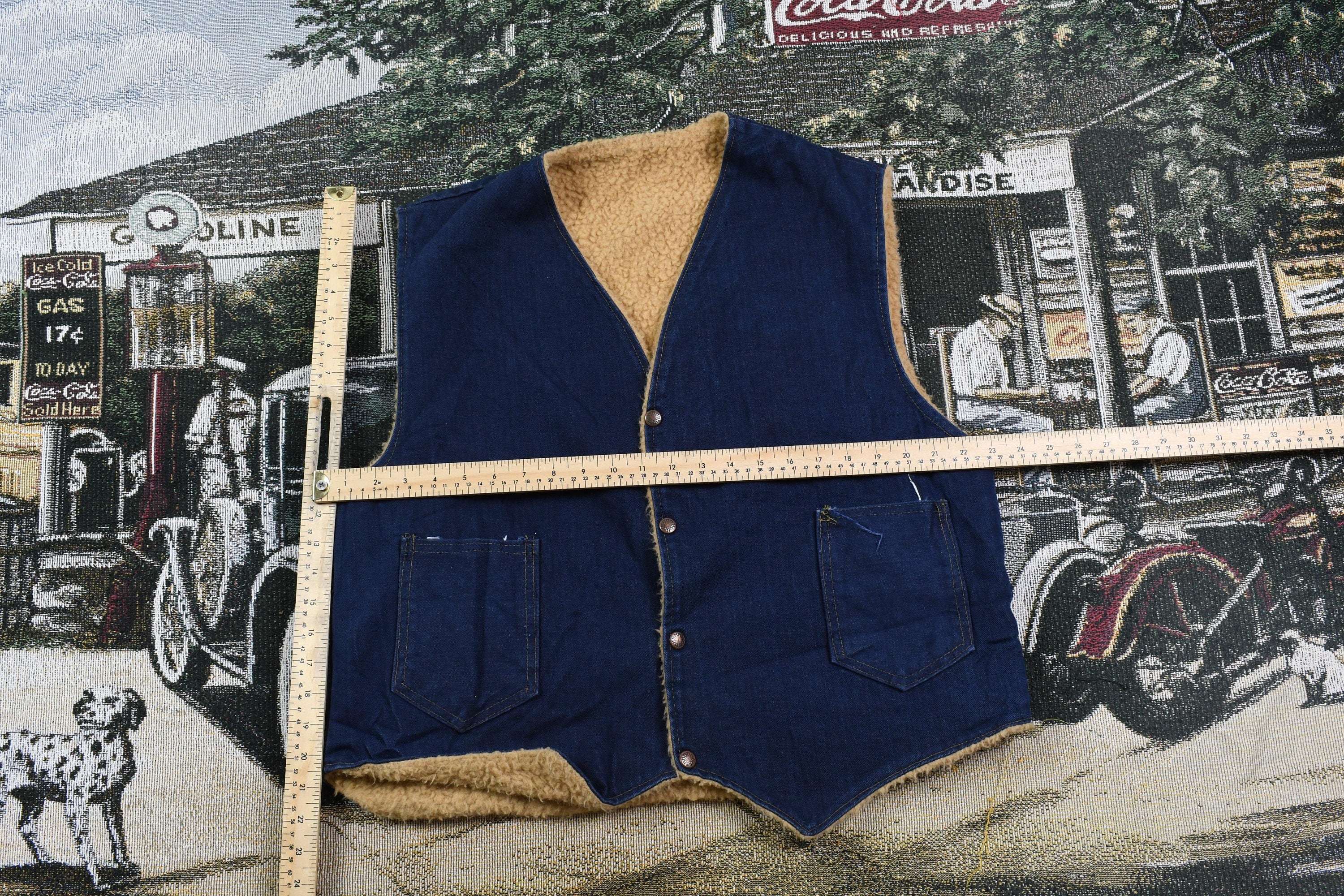 Vintage 1980s Fleece Lined Denim Button Up Vest