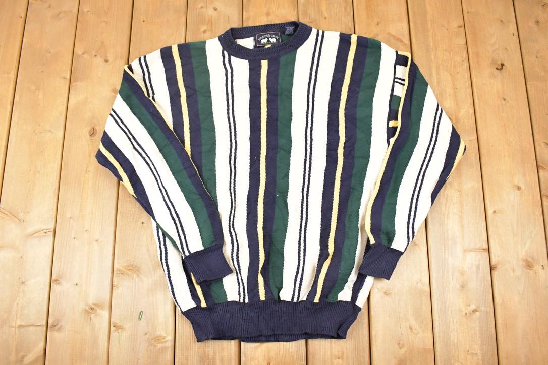 Vintage 1990s Woods And Gray Plaid Knit Crewneck Sweater Men's XL