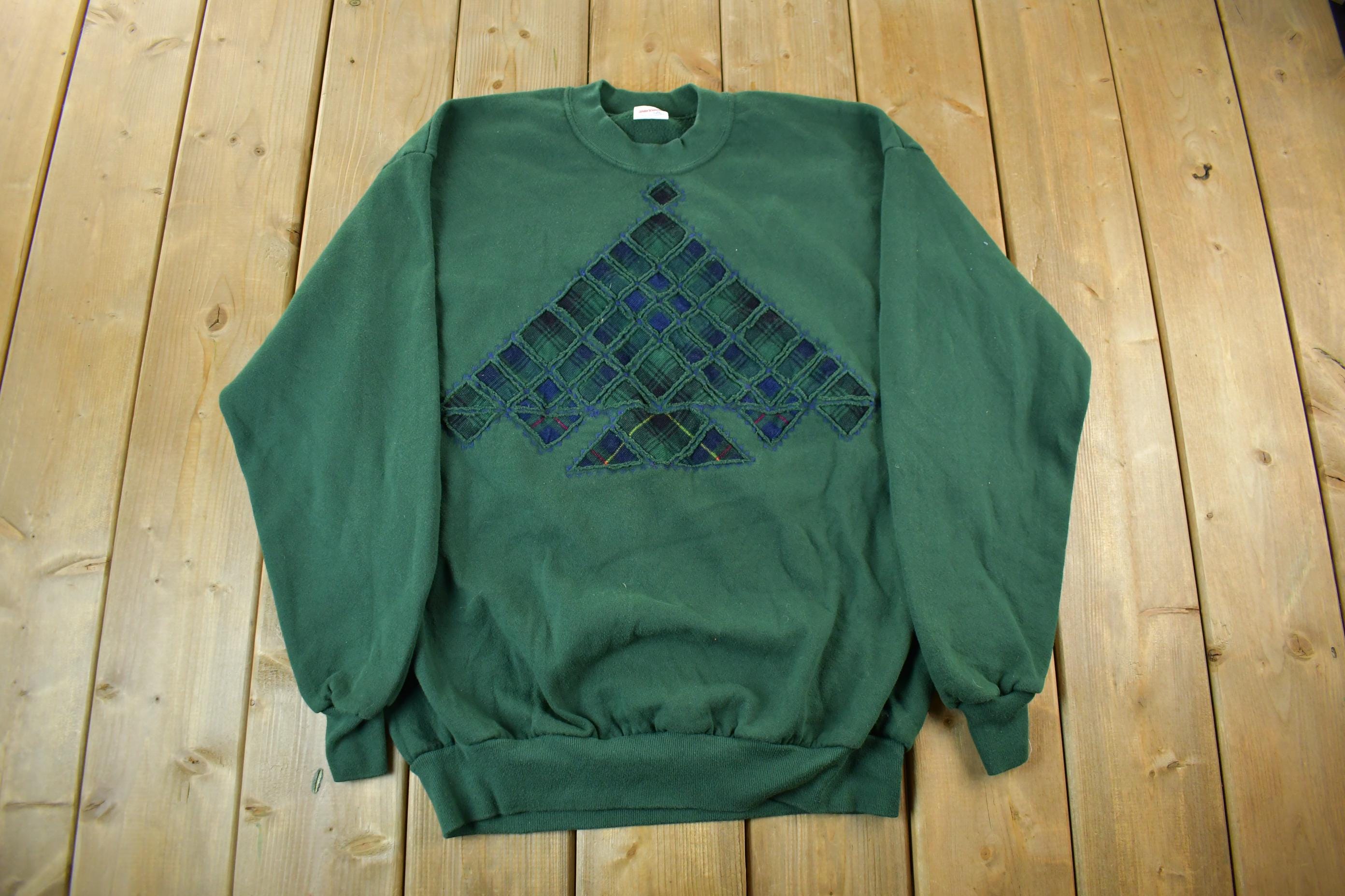 Vintage 1990s Jerzees Plaid Pattern Cute Crewneck Sweater Adult Large