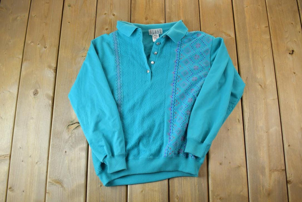 Vintage 1990s Blast Quarter Button Collared Crewneck Sweatshirt