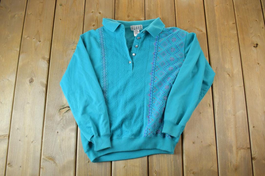 Vintage 1990s Blast Quarter Button Collared Crewneck Sweatshirt