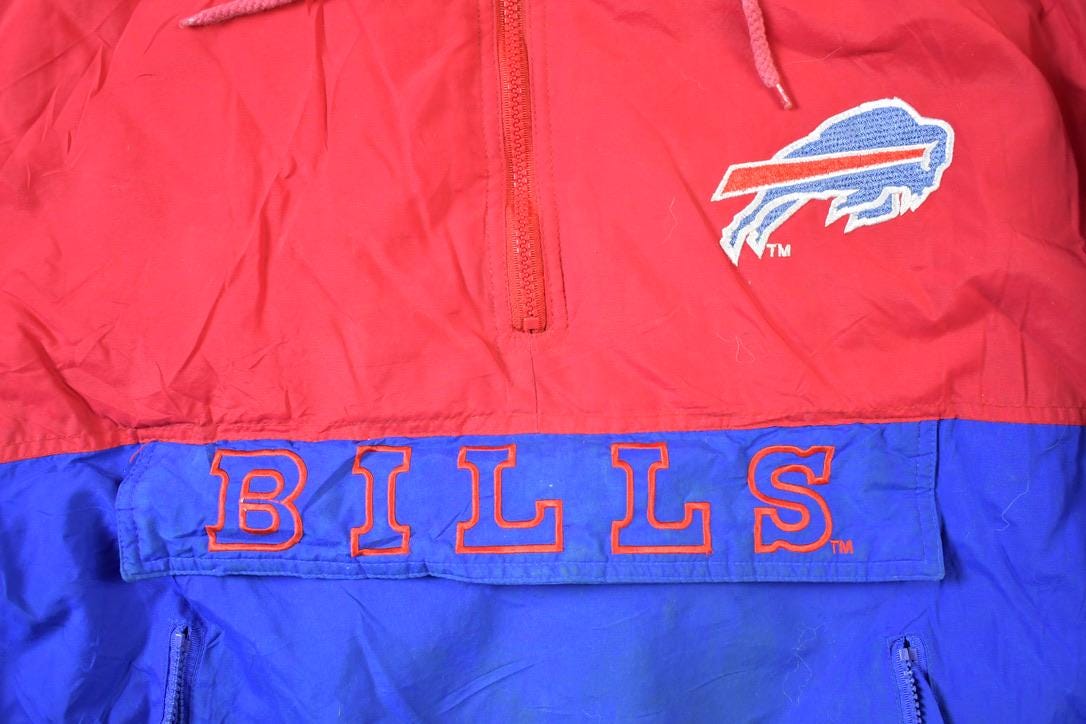 Vintage 1994 Buffalo Bills Team NFL Triple Fat Goose Quarter Zip Hooded Pullover NFL Football Jacket