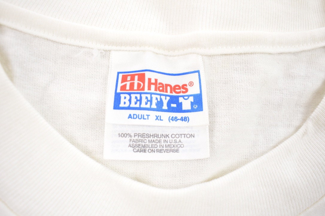 Vintage 1990s Hanes Power Building Cornerstone Construction Alaska Buff Worker Graphic T-Shirt