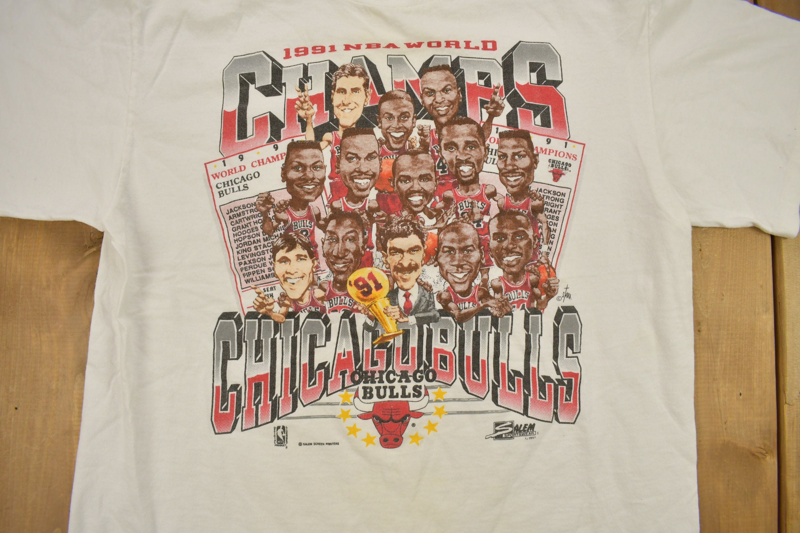 Vintage 1991 Chicago Bulls NBA World Champions T-Shirt Salem Made In USA