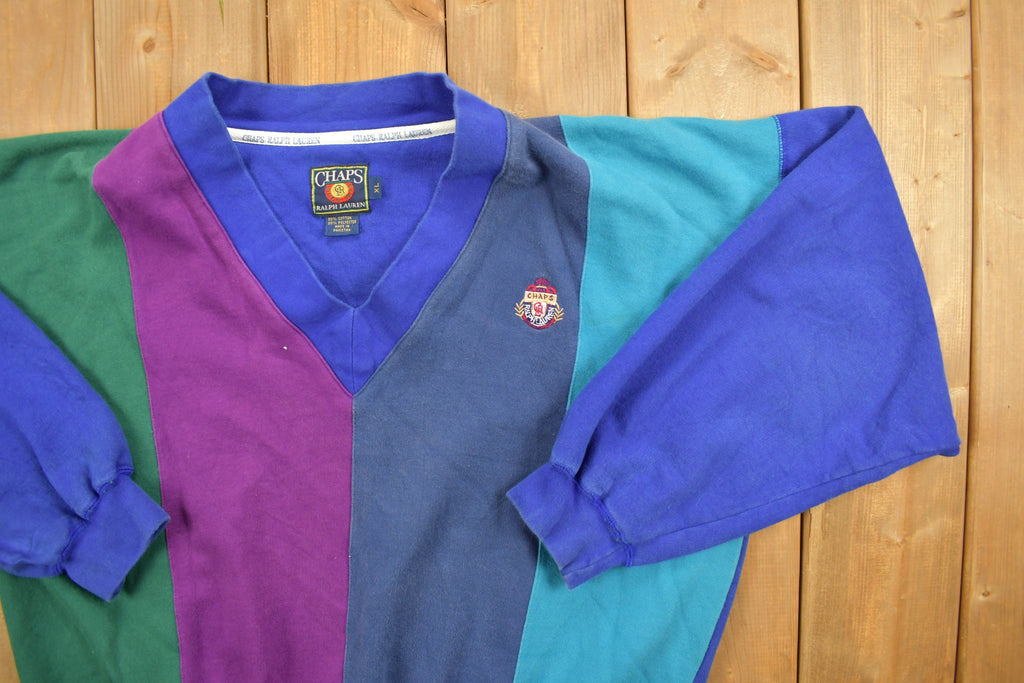 Vintage Chaps Ralph Lauren Colour Block V Neck Sweatshirt 1990's