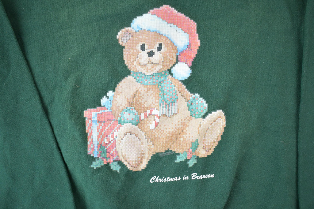 Vintage 1990s Christmas In Branson Cute Teddy Bear Crewneck Sweater / 90s Crewneck / Grandma Sweater / Streetwear / Animal Theme