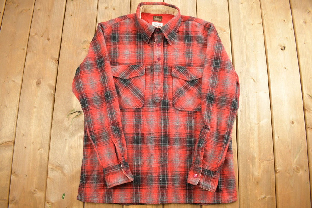 Vintage 1990s Red 1440 Half Button Plaid Flannel Button Up Shirt