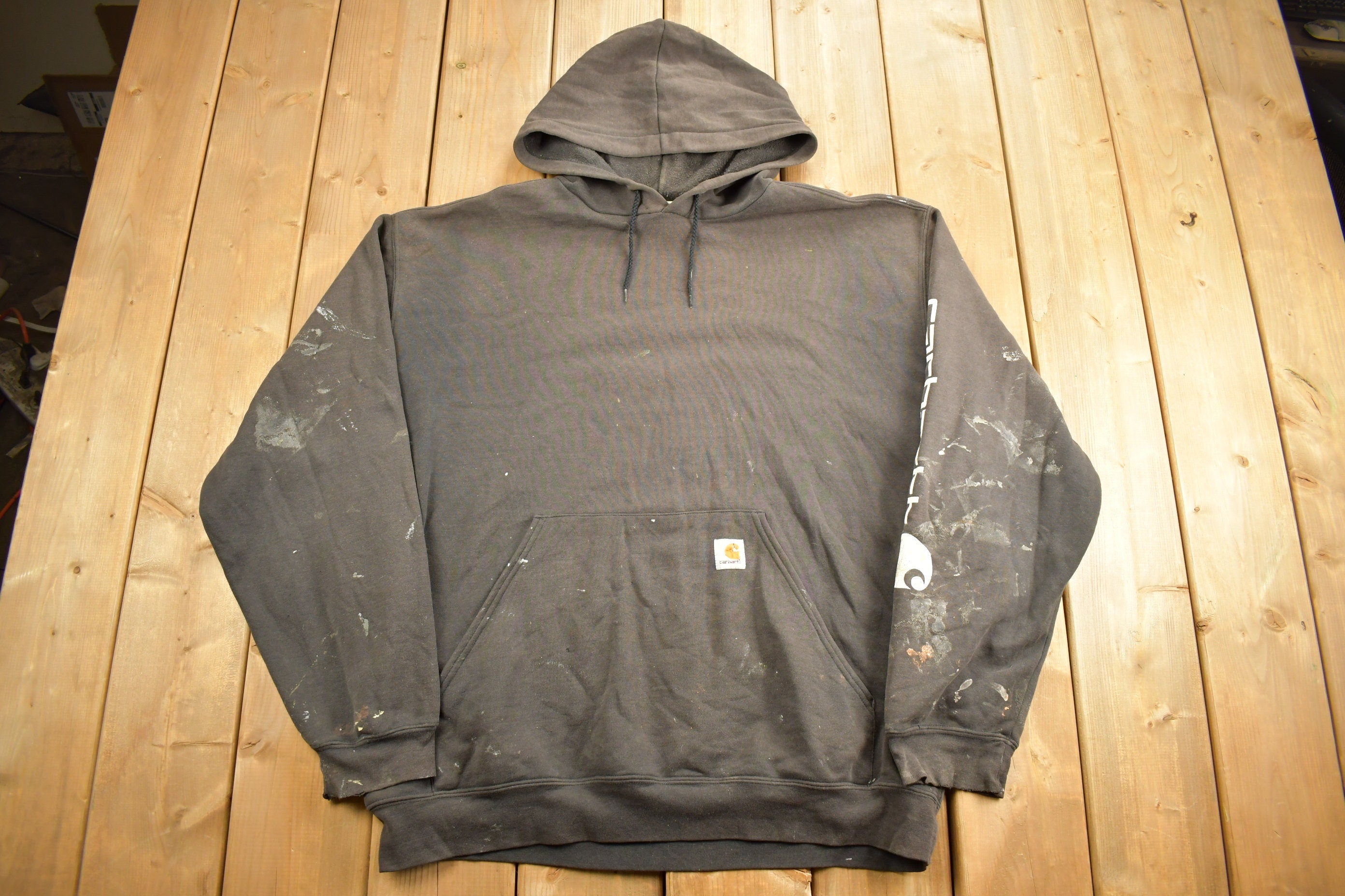 Vintage 1990s Carhartt Black Paint Splattered Hoodie