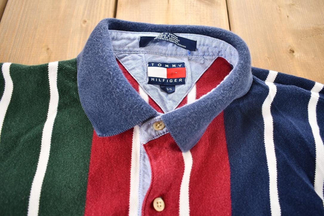 Vintage 2000s Striped Tommy Hilfiger Embroidered Emblem Polo Shirt