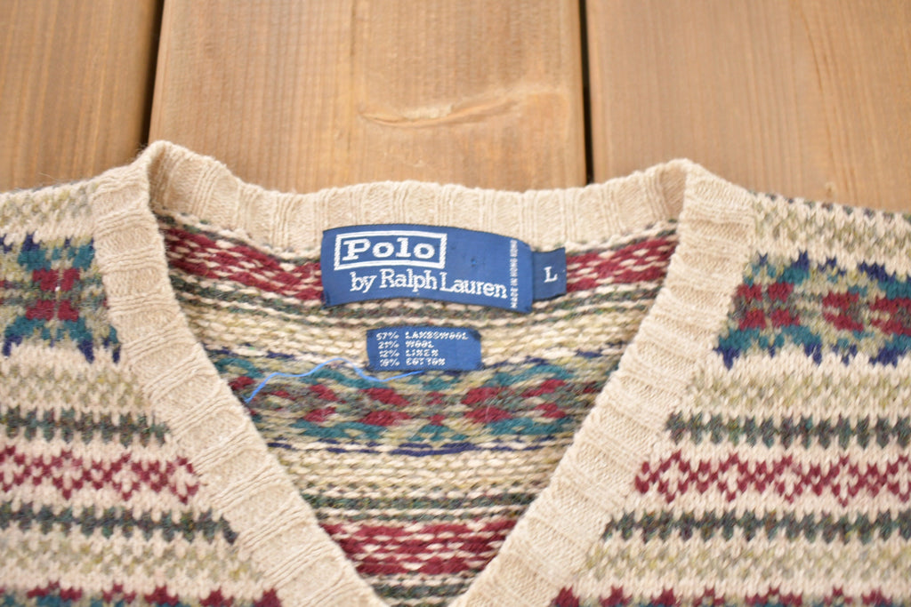 Vintage 1980s Polo Ralph Lauren Aztec All Over Print Knitted Crewneck Sweater