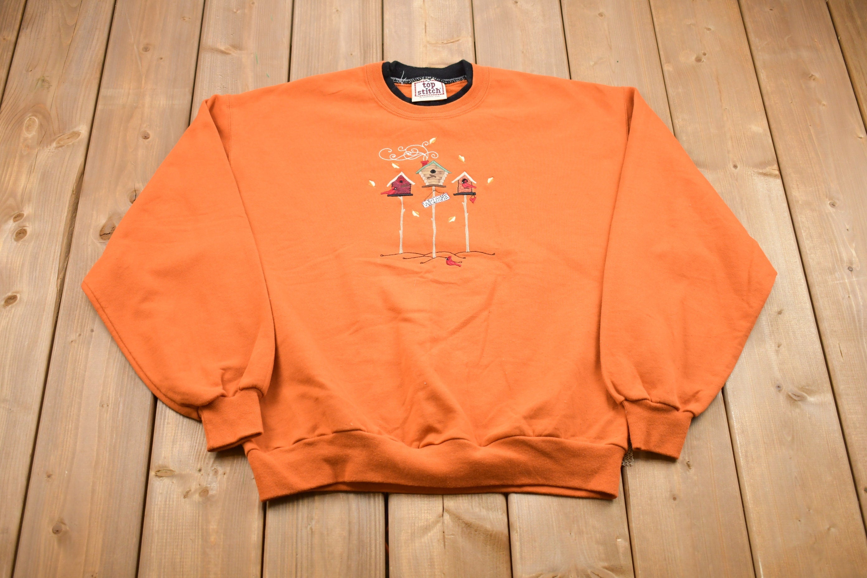 1990s Top Stitch Morning Sun Autumn Birdhouse Crewneck