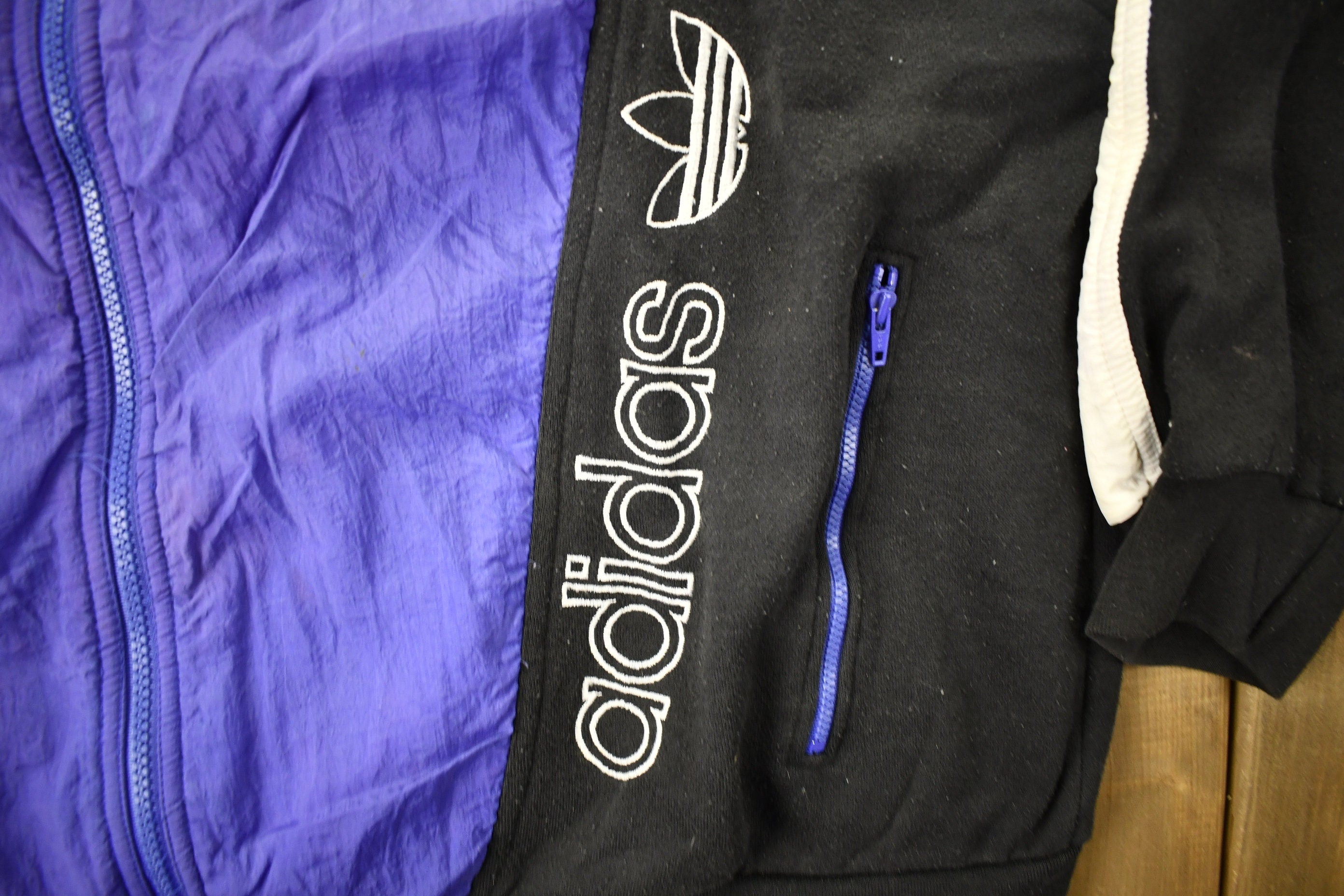 Vintage 1980s Adidas Color-Block Zip-Up Nylon Sweater