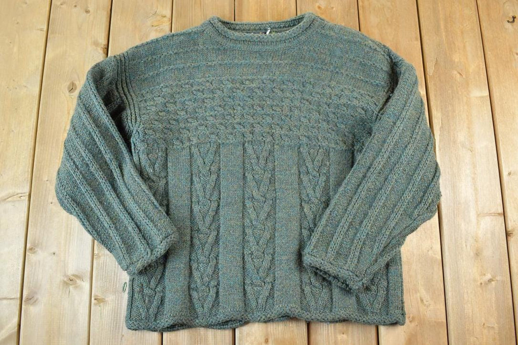 Vintage 1990s Donegal Wool Cable Knit Crewneck Sweater