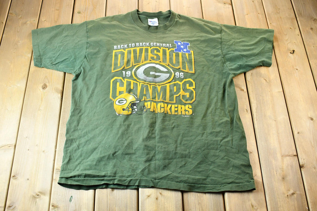 Vintage 1996 Green Bay Packers Back-To-Back NFC Central Division Champions Single Stitch NFL Football Graphic T-Shirt