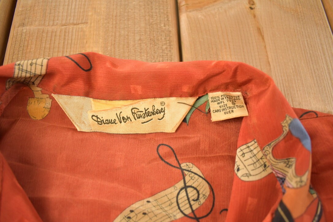 Vintage 1990s Diane Von Furstenberg Music Themed Button Up Shirt