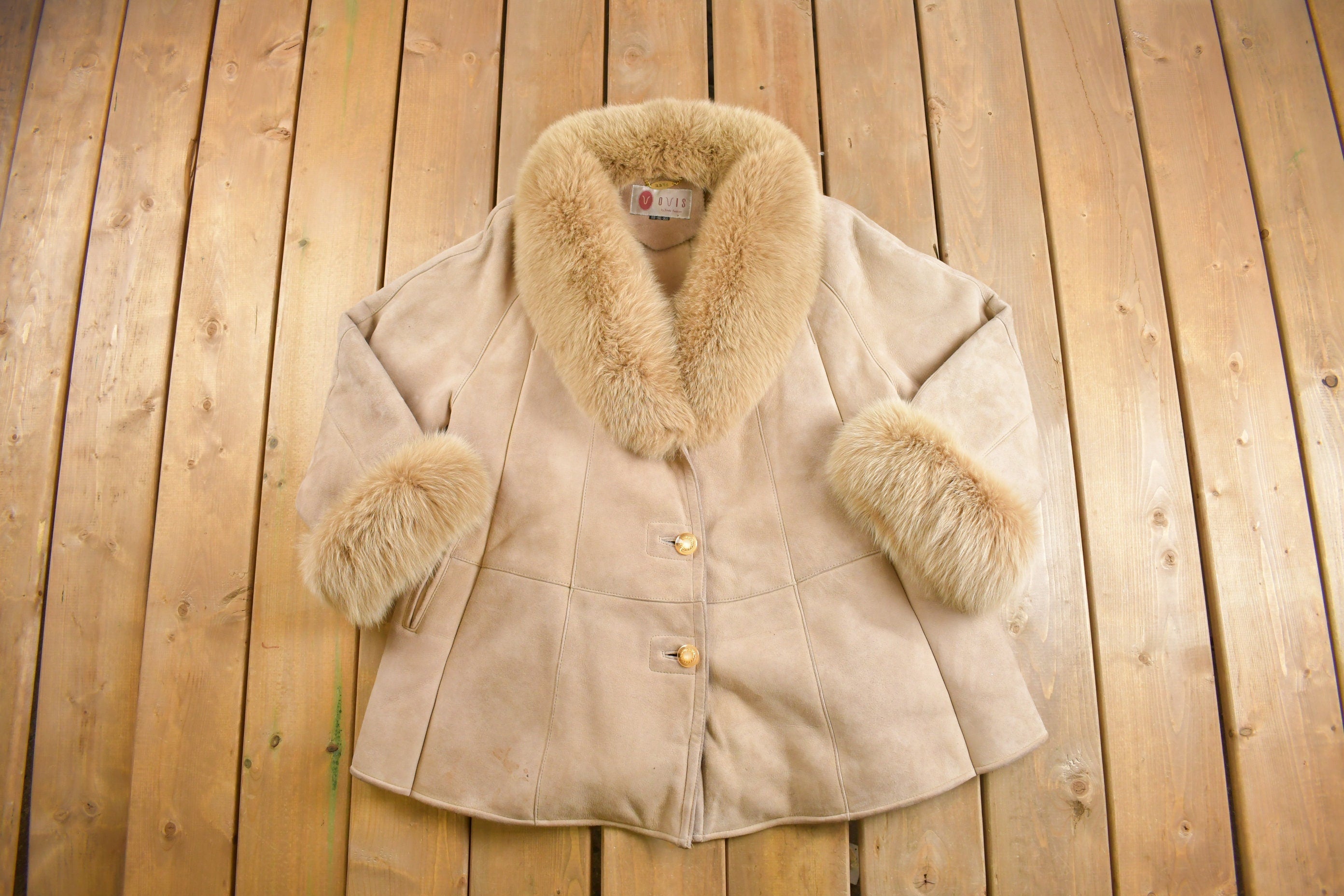 Vintage 1980s Ovis Shearling Suede Leather Coat