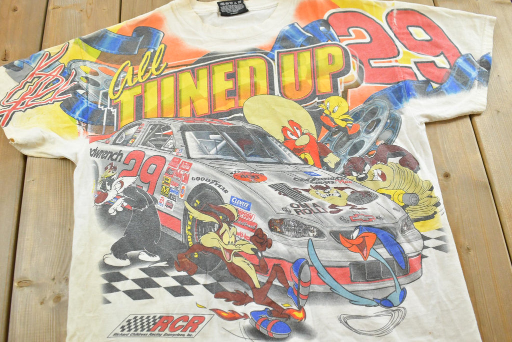 Vintage 1990s Kevin Harvick Looney Tunes All Over Print All Tuned Up NASCAR Racing T-Shirt Mens L / Racing Tee / 90s Nascar / Single Stitch