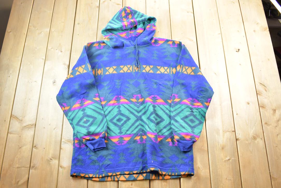 Vintage 1990s Fleece Abstract Print Great Outdoors Hoodie Sweater