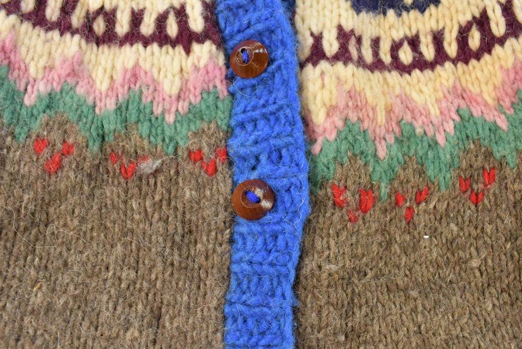 Vintage 1980s Rainbow Crafts Wool Hand Knit Cardigan Sweater Women's L