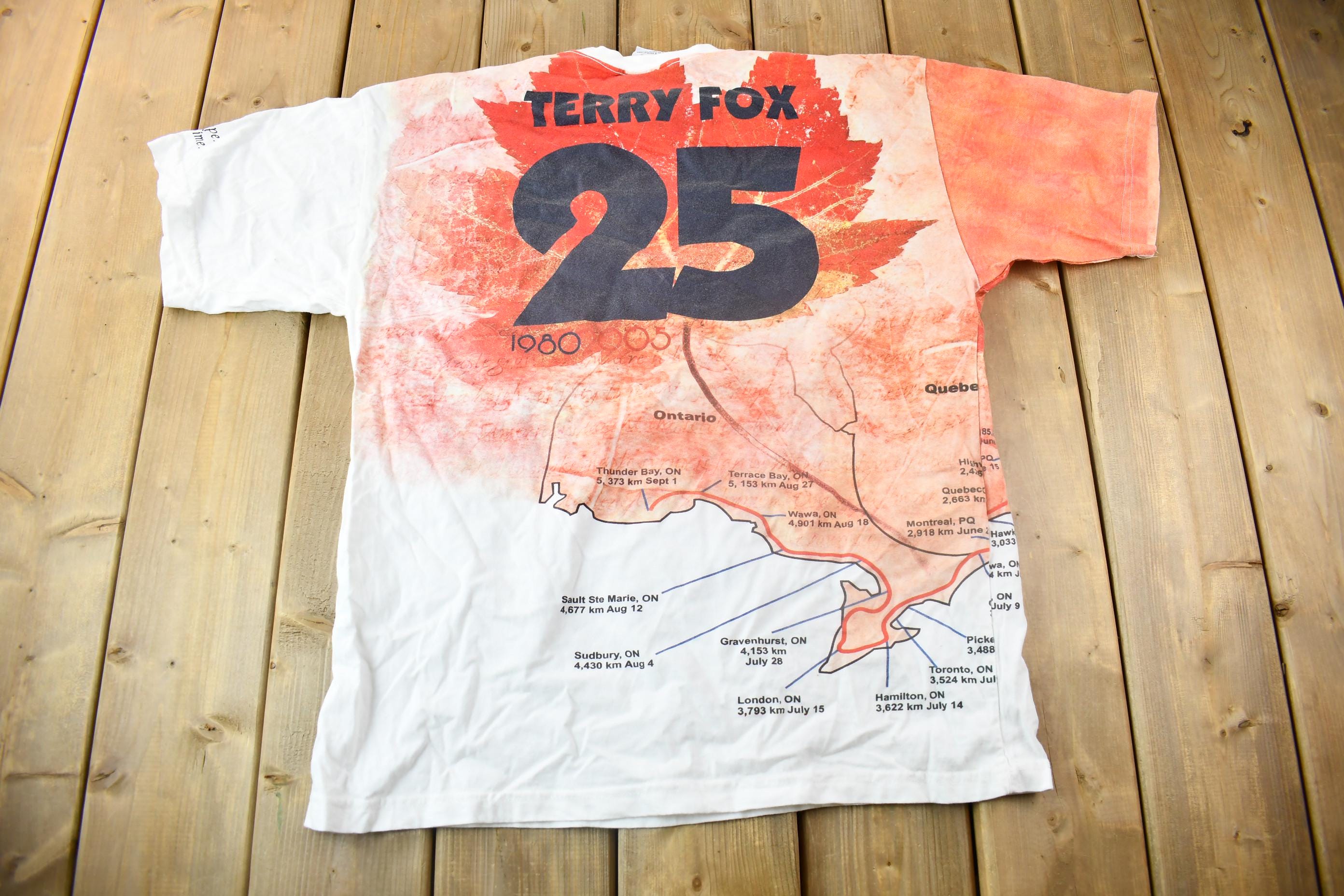 Vintage 2005 Terry Fox Marathon Of Hope All Over Print Graphic T Shirt