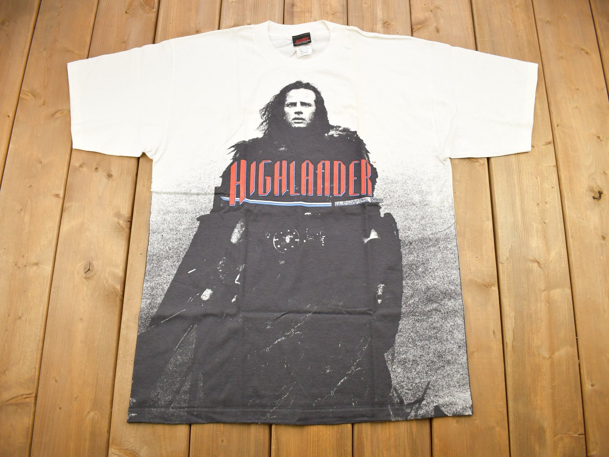 Vintage 1990s Highlander All Over Print Movie Promo T-shirt