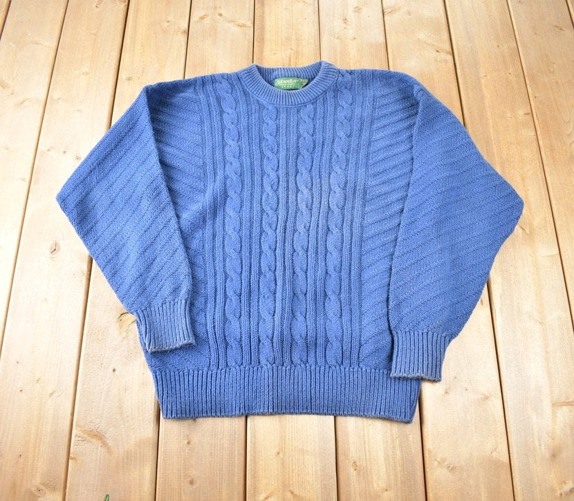 Vintage 1980s St. Johns Bay 3D Blue Knit Crewneck Sweater Made In USA