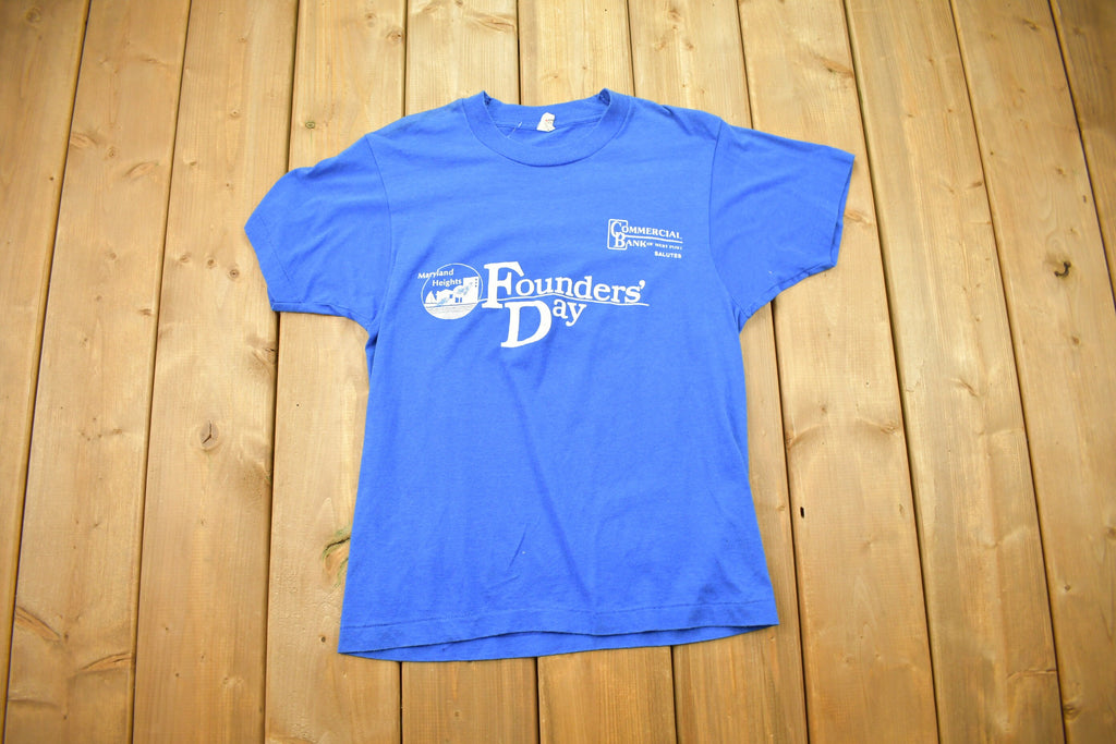 Vintage 1980s Maryland Heights Founder's Day Graphic T Shirt  Single Stitch  Blue  80s  90s  Streetwear Fashion  Made In USA