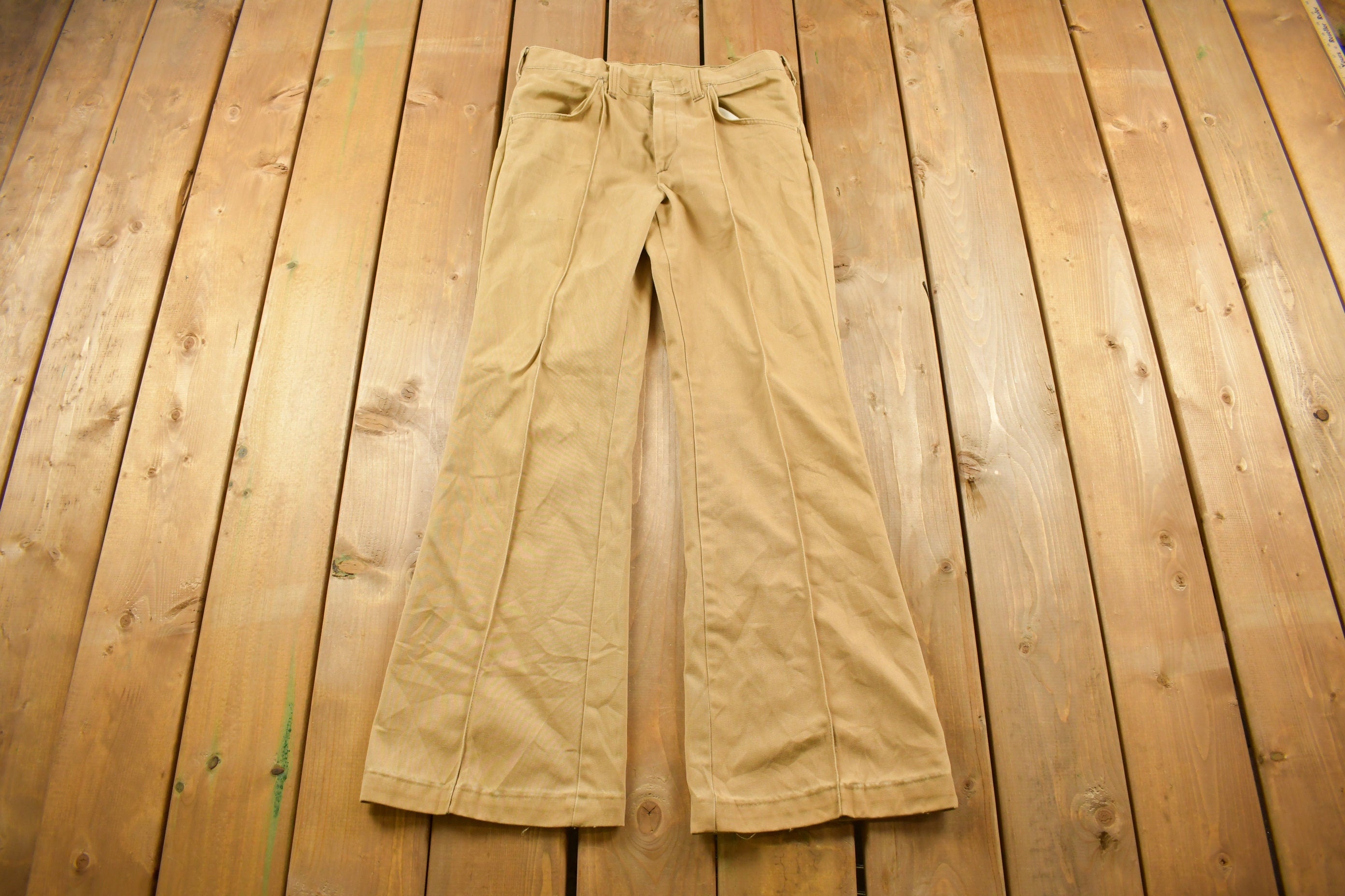 Vintage 1980s Beige Flared Trousers Size 31 x 30
