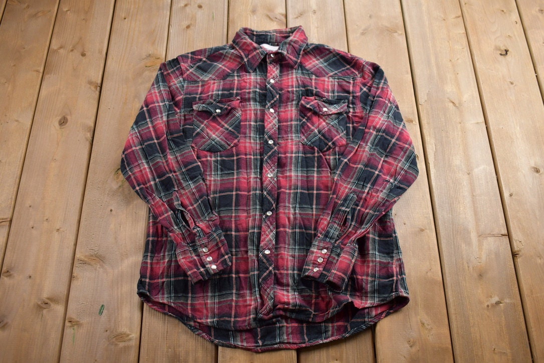 Vintage 1990s Plaid Flannel Button Up Shirt
