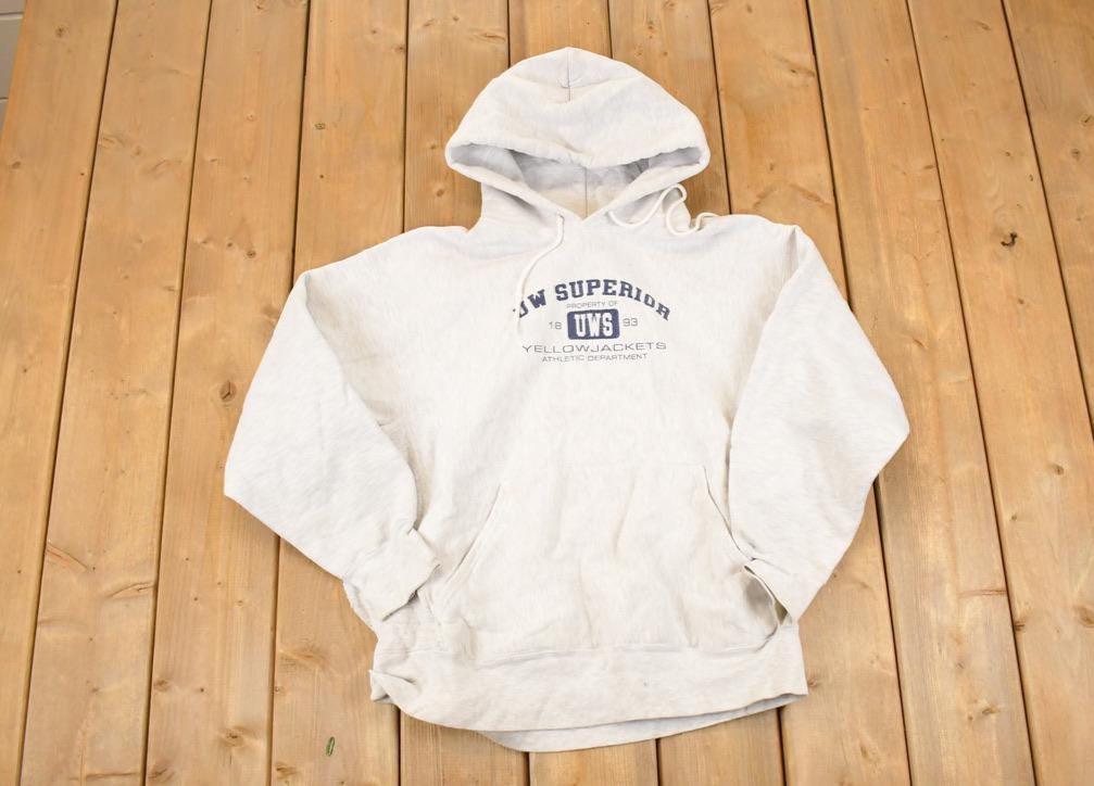 Vintage 1990s UW Superior Graphic Print Crossgrain Hoodie Sweatshirt Womens XL