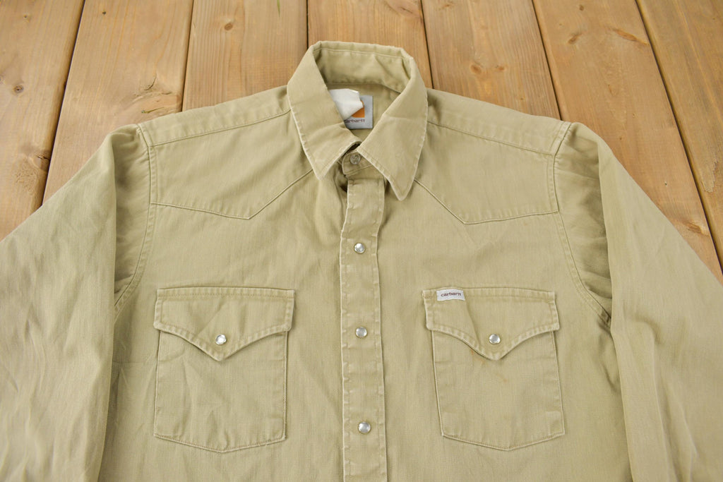 Vintage 1980s Carhartt Beige Snap Button Up Shirt