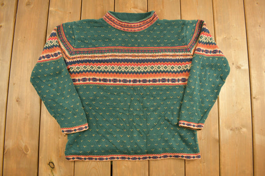 Vintage 1980s Erika Classics Colorful Knitted Crewneck Sweater / 80s / All Over Pattern / Colourful / Sweatshirt / Vintage Sweater