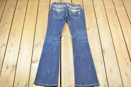 Vintage Y2K Miss Me Bedazzled Low Rise Jeans Size 26x32 / Boot Cut Jeans / Y2K Style / Embroidered Jeans / 2000s / Contrast Stitching