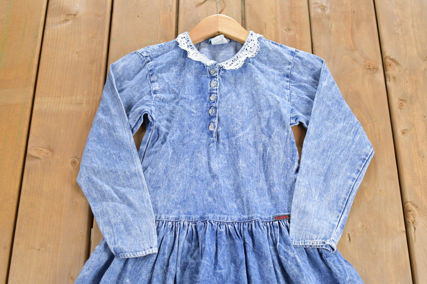 Vintage 1980s Cinema Denim Shirt Dress / 80s Vintage Dress / Streetwear / Women's Fashion / Cute Dress / Made In USA / Lace