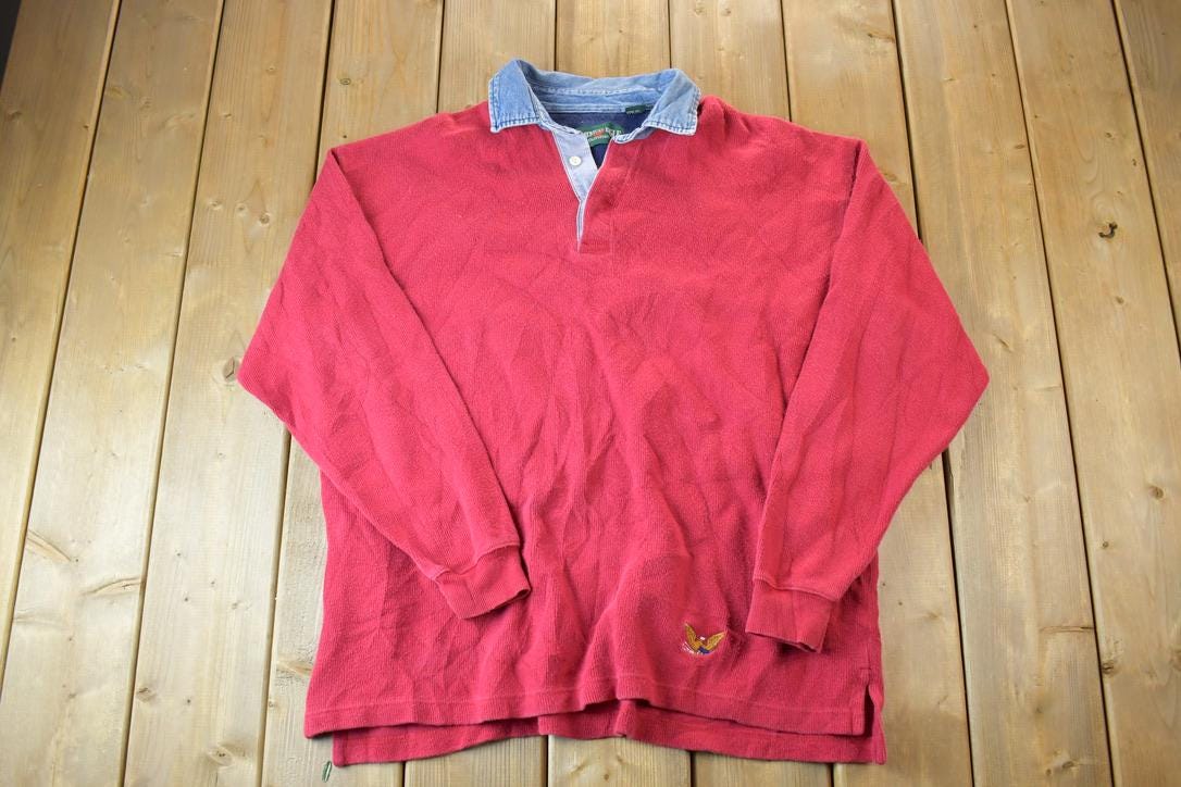 Vintage 1990s American Eagle Corduroy Denim Collar Quarter Button Up Shirt