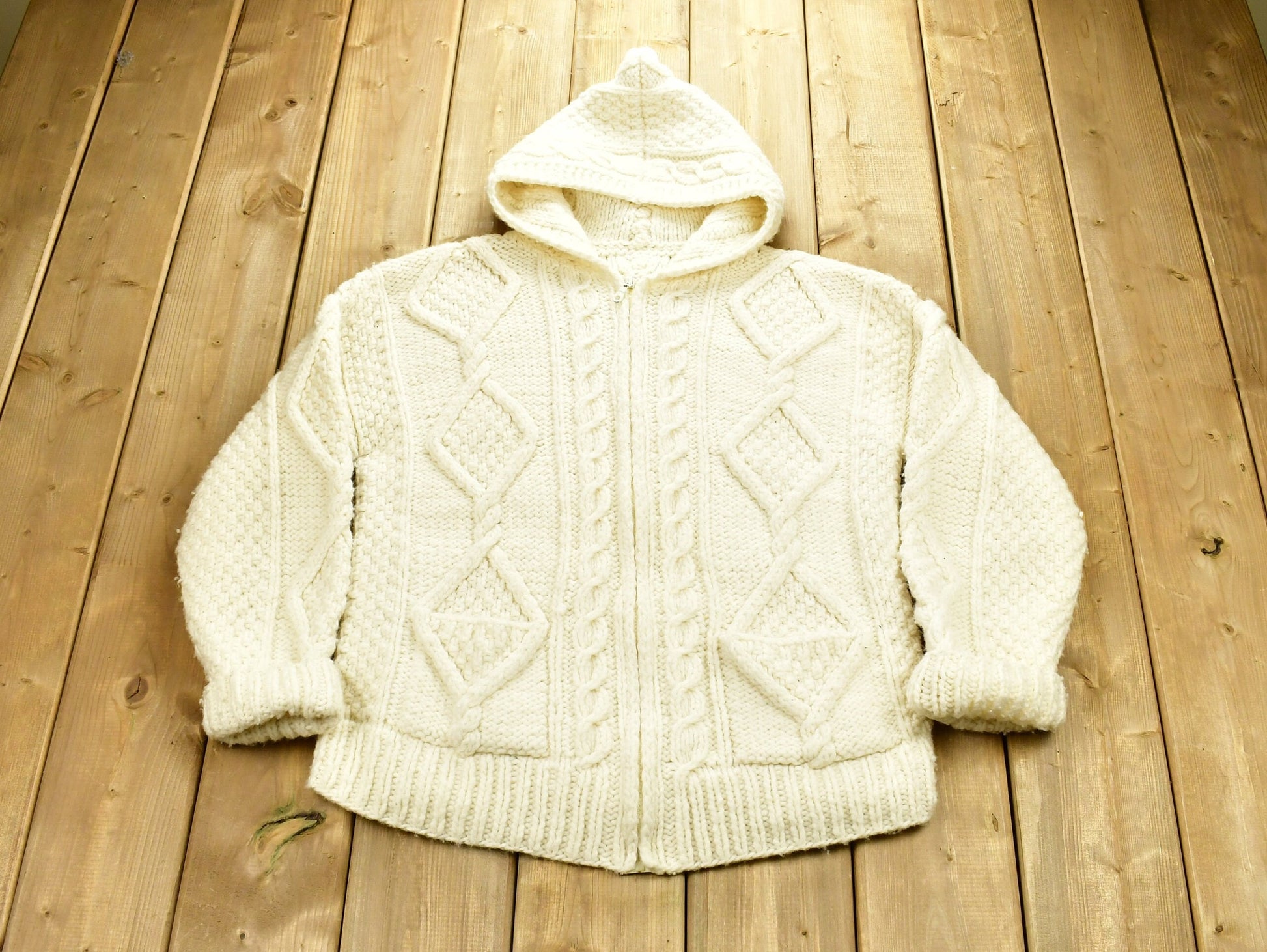 Vintage 1990's Cable Knit Hooded Sweater
