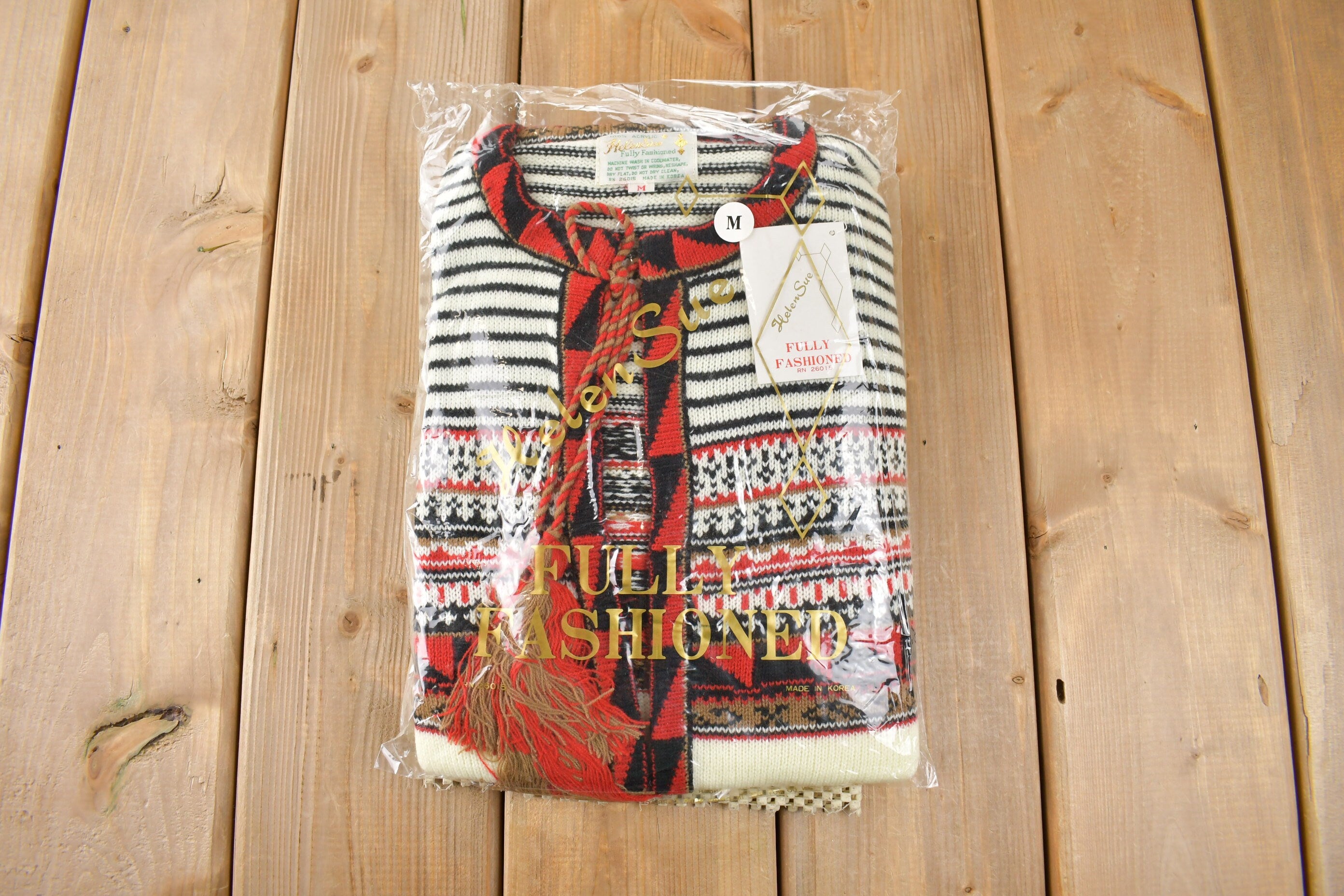 True Vintage 1960s Deadstock Helen Sue Psychedelic Knit Acrylic Cardigan Sweater