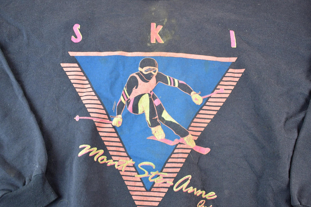 Vintage 1980s Mount St Anne Neon Ski Mountain Souvenir Crewneck Sweatshirt Made In USA