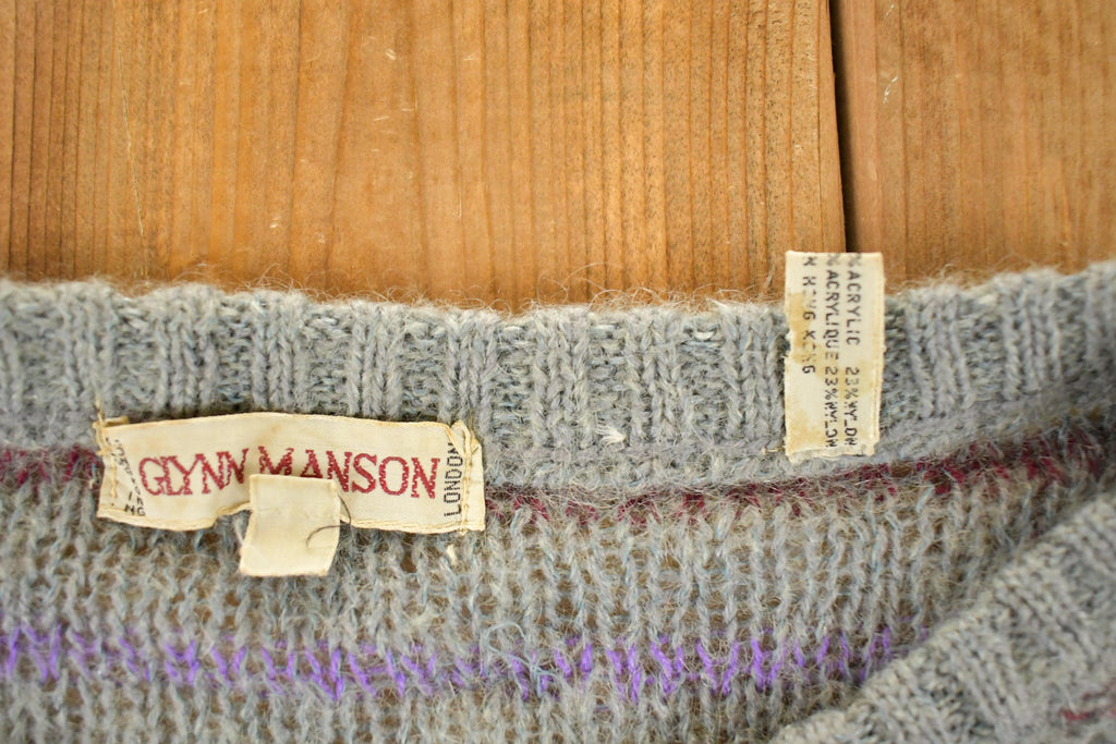 Vintage 1970s Glynn Manson Loose Knit Striped Crewneck Sweater Mens S