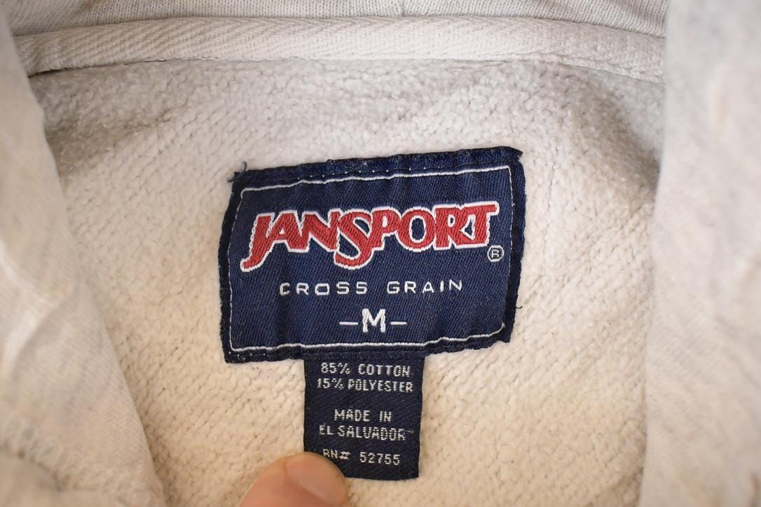 Vintage 1990s Jansport Cross Grain Johnnies Graphic Print Hoodie Sweatshirt Men's M