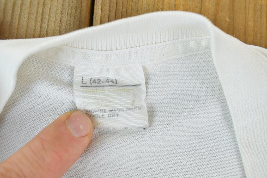 Vintage 1980s Blank White V Neck Single Stitch T-Shirt