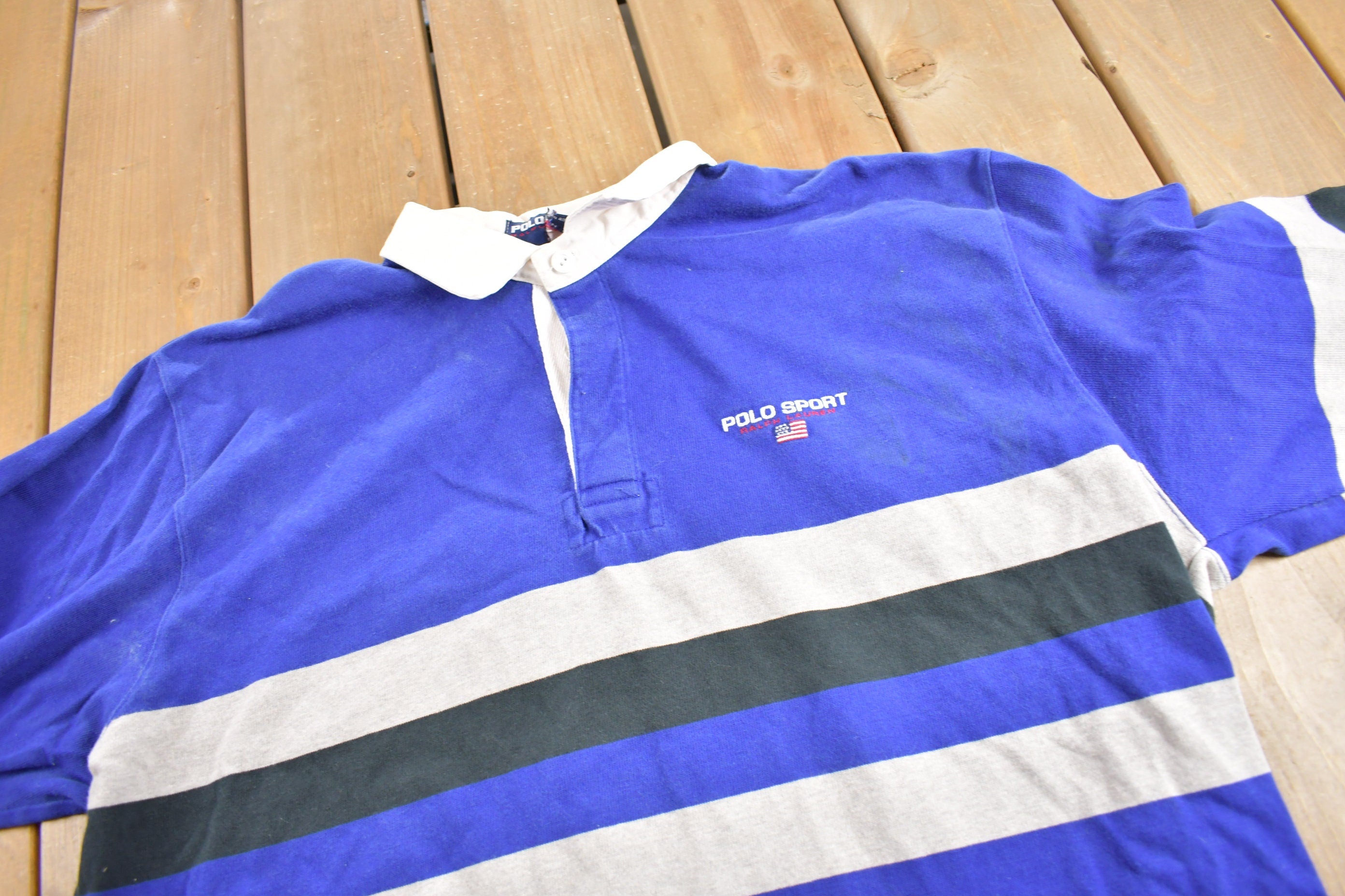 Vintage 1990s Polo Sport Ralph Lauren Color Block Rugby Sweatshirt