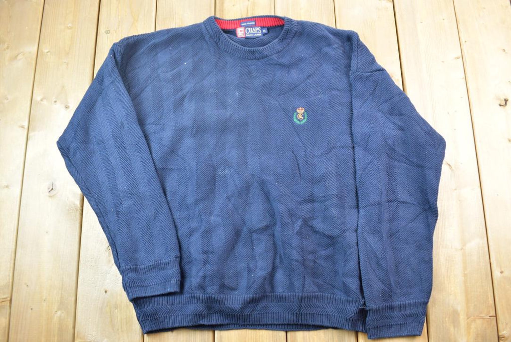 Vintage 1990s Chaps By Ralph Lauren Blue Knit Crewneck Sweater