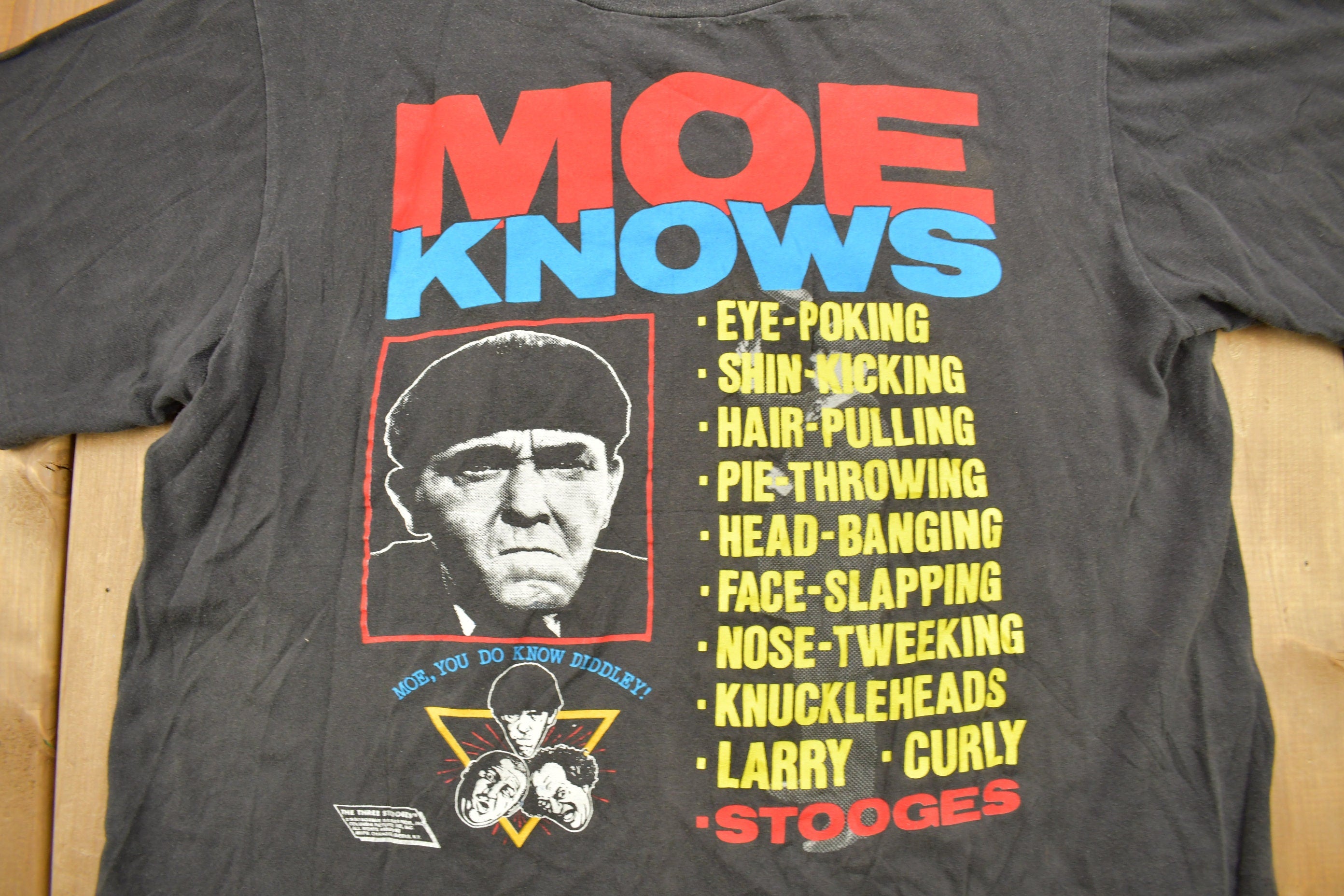 Vintage 1990 The Three Stooges Moe Knows Graphic Promo T-shirt