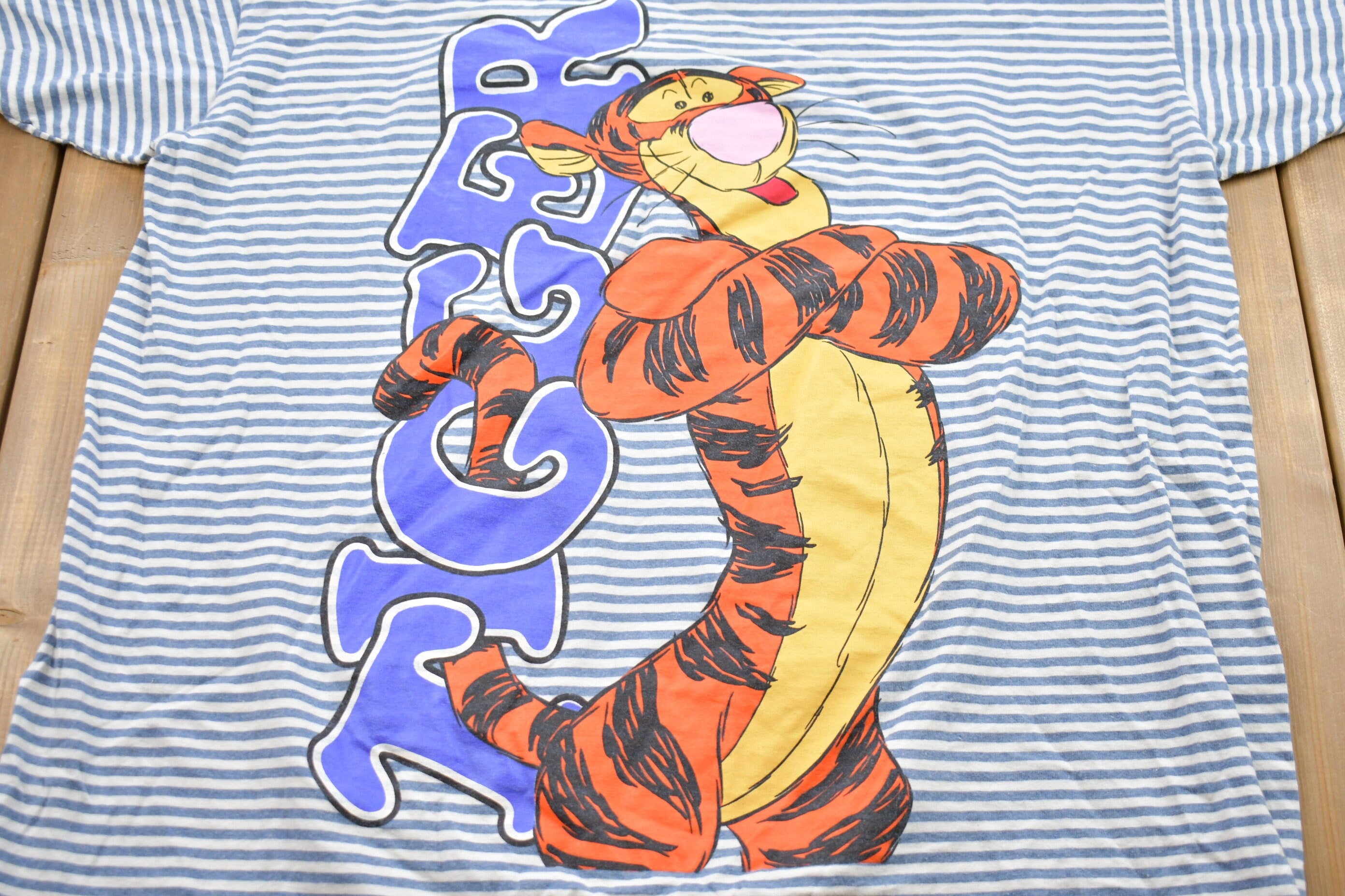 Vintage 1990s Tigger The Disney Store Striped Graphic T-Shirt 90s Streetwear