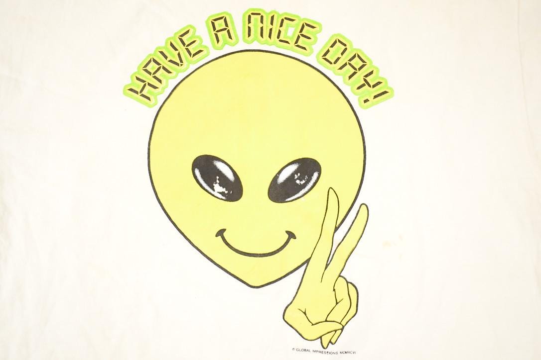 Vintage 1990s Have A Nice Day Alien Souvenir Travel T-Shirt Men's XL