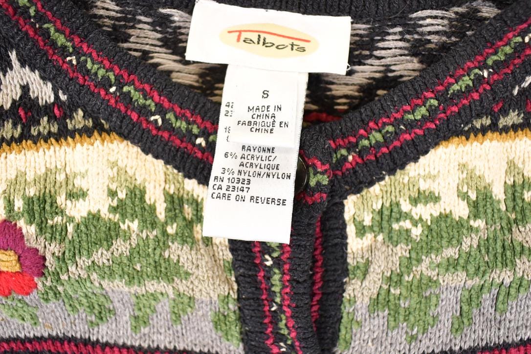 Vintage 1990s Talbots Abstract Knit Cardigan Sweater Womens S