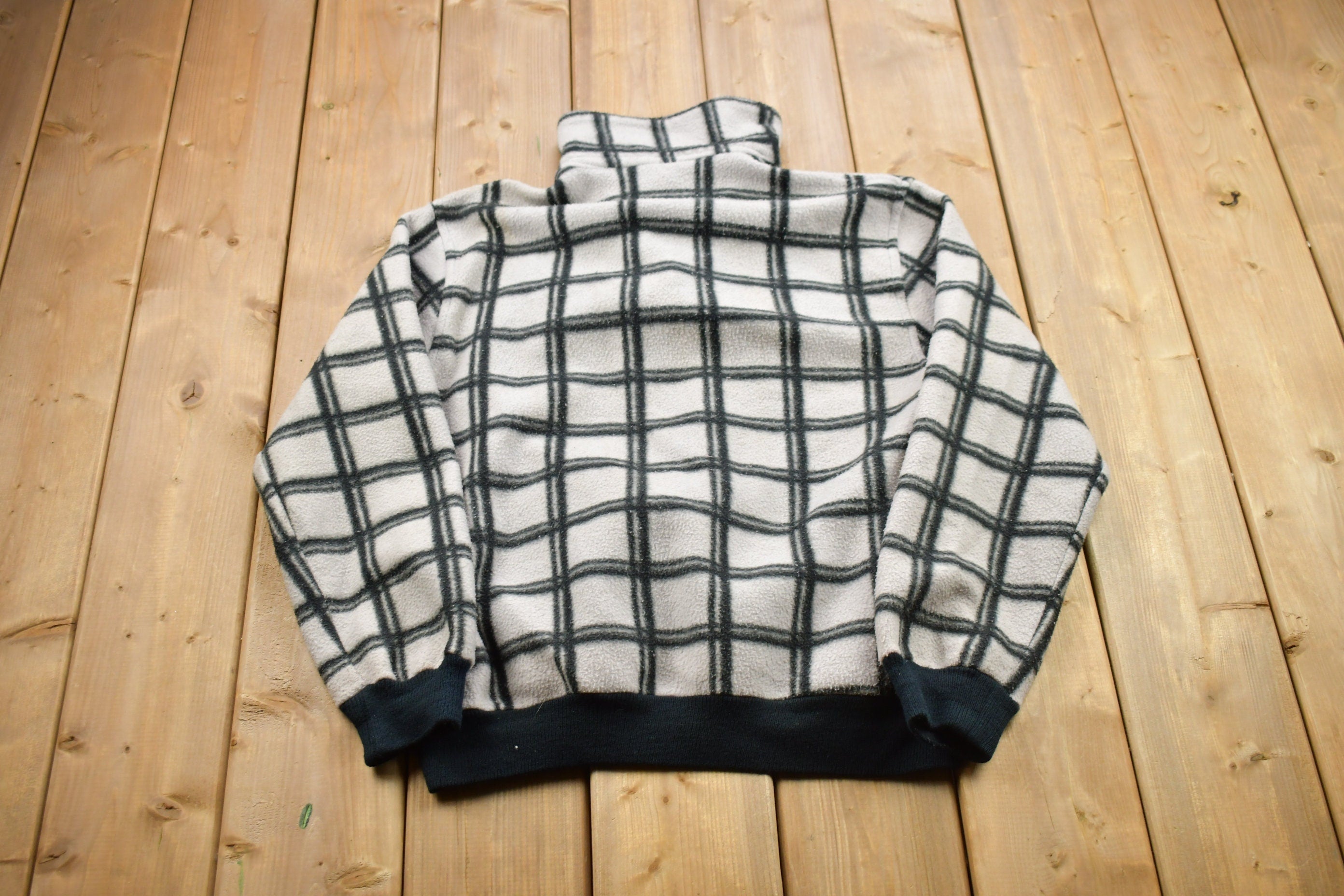 Vintage 1990s Plaid Fleece Quarter Zip Sweater
