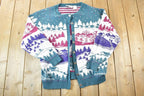 Vintage 1990s Northern Reflections Aop outdoors Knit Abstract Pattern Button Up Crewneck Sweater