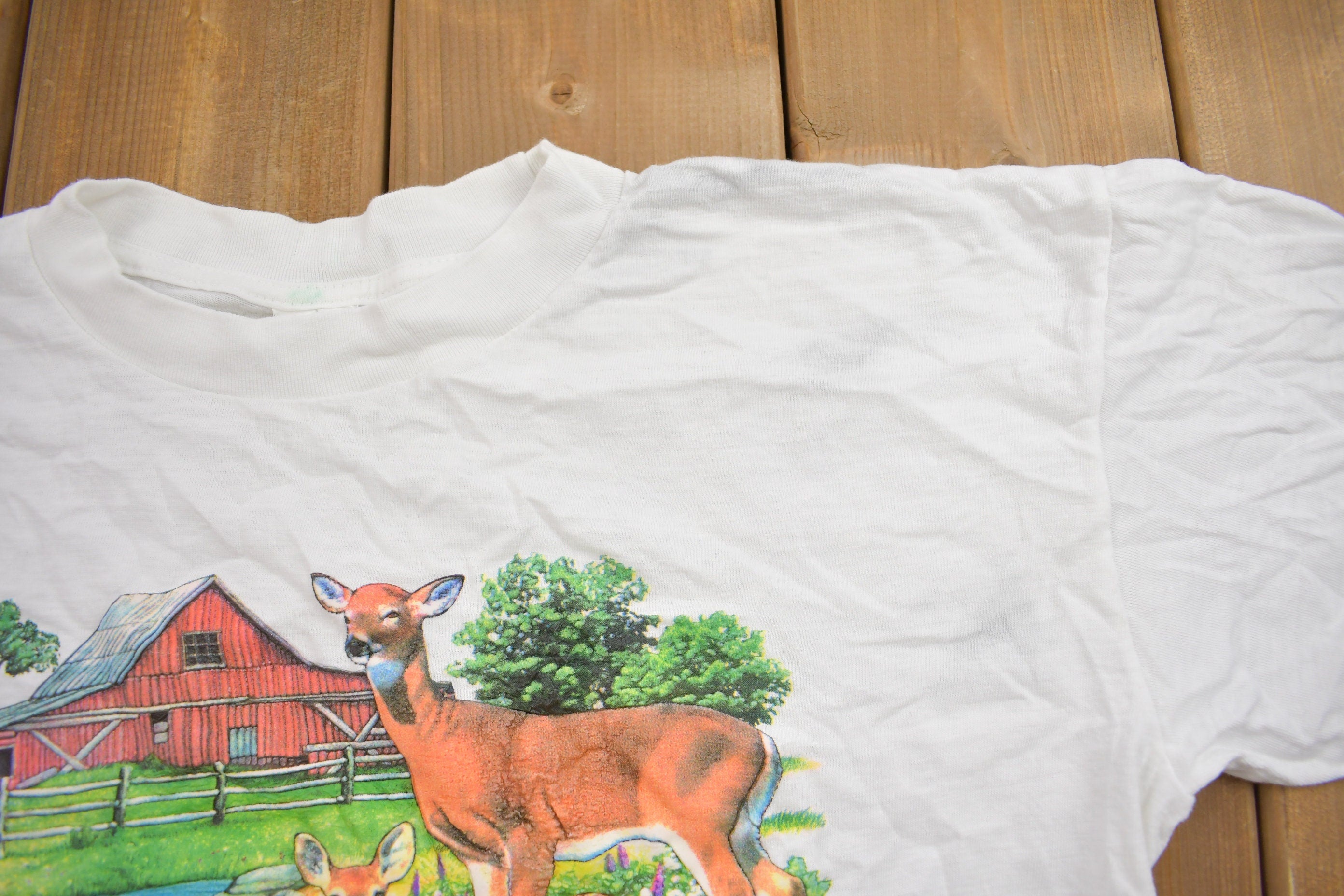 Vintage 1990s Deer by the Stream Graphic T Shirt